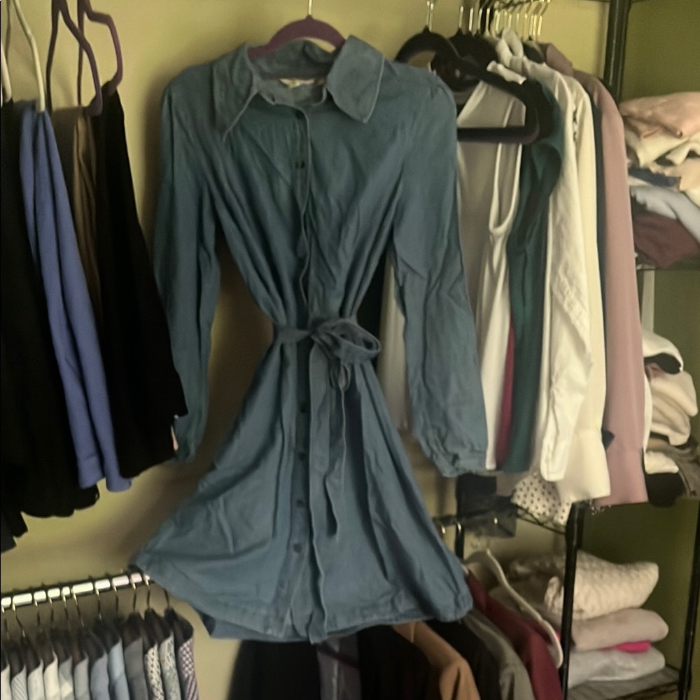 Boden Blue Jean Long Sleeve Notched Collar Dress